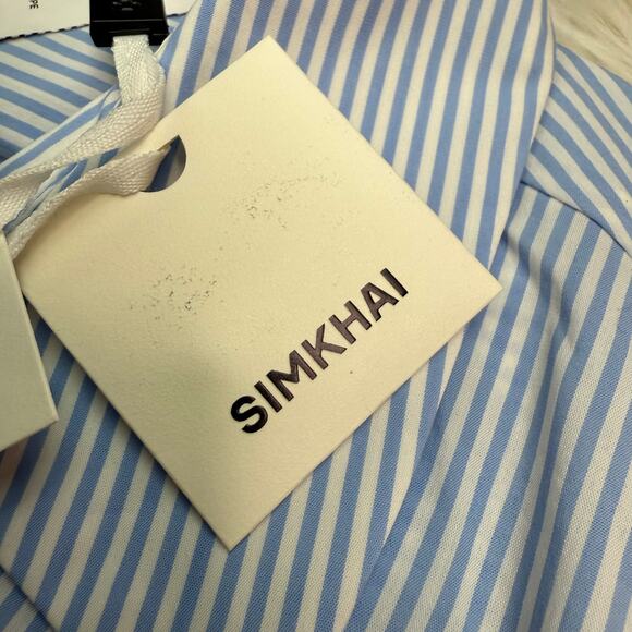 Simkhai Renata Cropped Button Down Shirt Classic Blue Stripe Size XL NWT - Picture 15 of 16